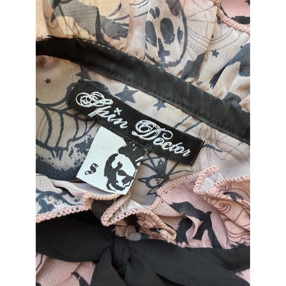 Vintage Y2K Spin Doctor Goth Fairy Grunge Ruffle Sheer Blouse Pink‎ Black Small - Picture 3 of 6